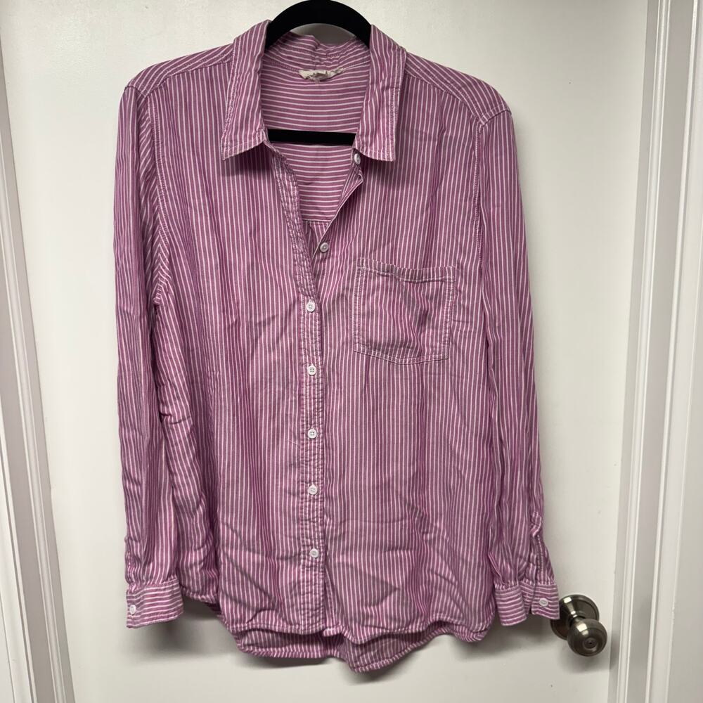 Beach Lunch Lounge Shirt Womens XL Pink White Stripe Button Up Office Casual